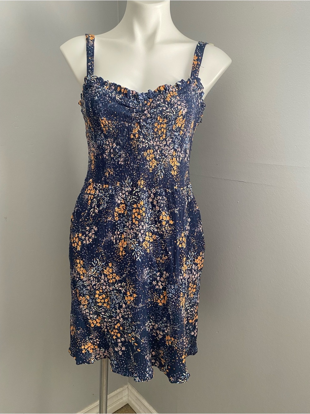 Market & Spruce Navy Floral Smocked Mini Dress - Navy/Gold